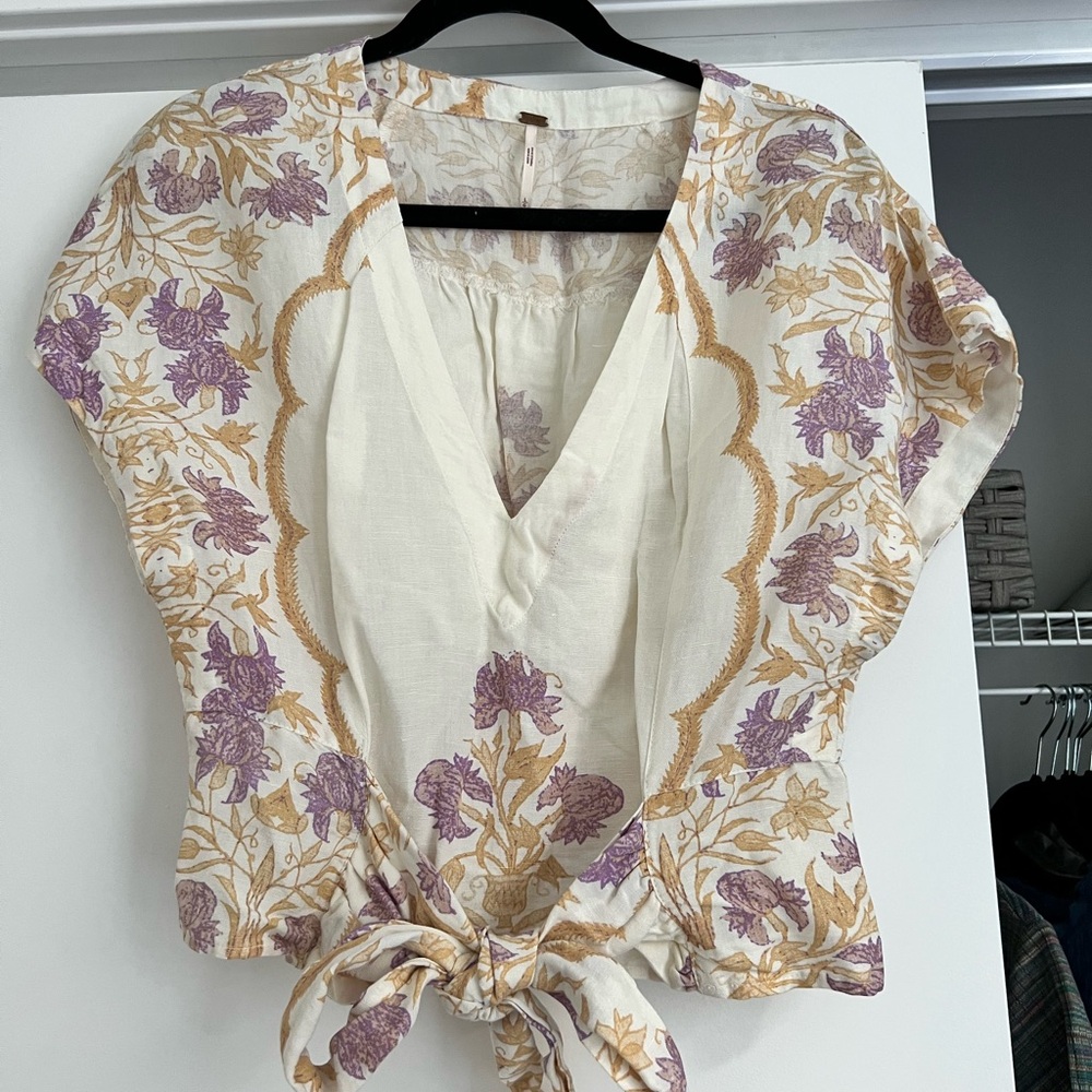 Free People Arielle Printed Linen Blend Top